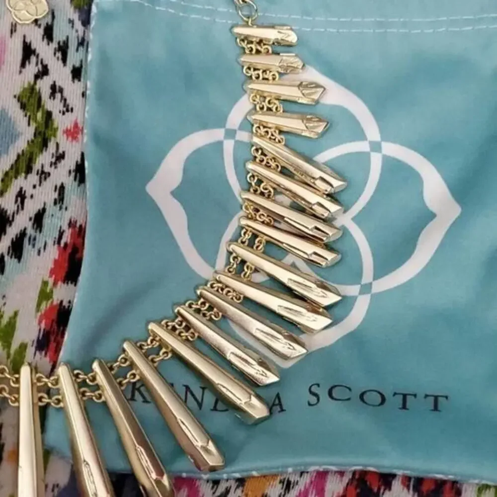 Kendra Scott Jill Gold Sunburst Spike Statement Fringe‎ Necklace Rose Gold Tone - Picture 12 of 16